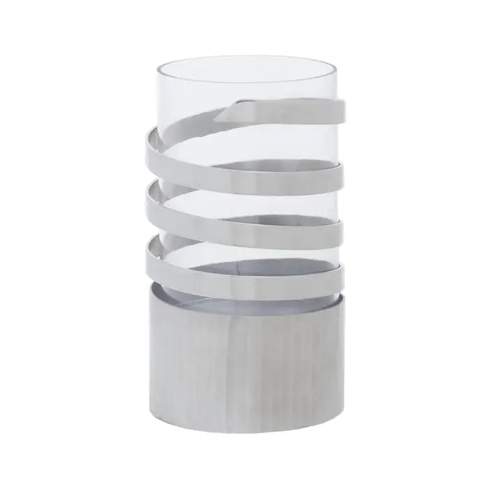 Amrada Small Vertical Textured Silver Metal Hurricane Candle Holder