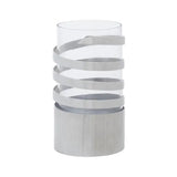 Amreli Small Vertical Textured Silver Metal Hurricane Candle Holder