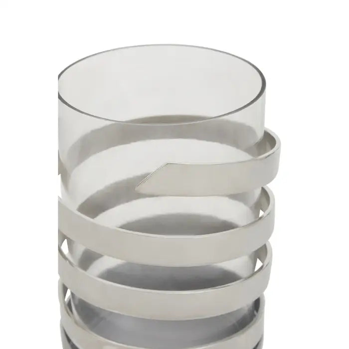 Amrada Small Vertical Textured Silver Metal Hurricane Candle Holder