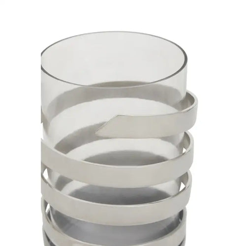 Amrada Small Vertical Textured Silver Metal Hurricane Candle Holder