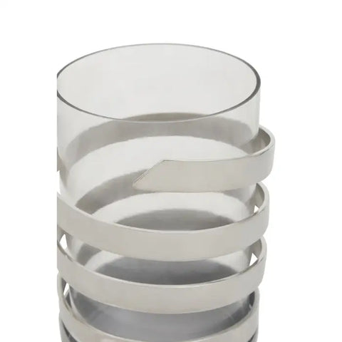 Amreli Small Vertical Textured Silver Metal Hurricane Candle Holder