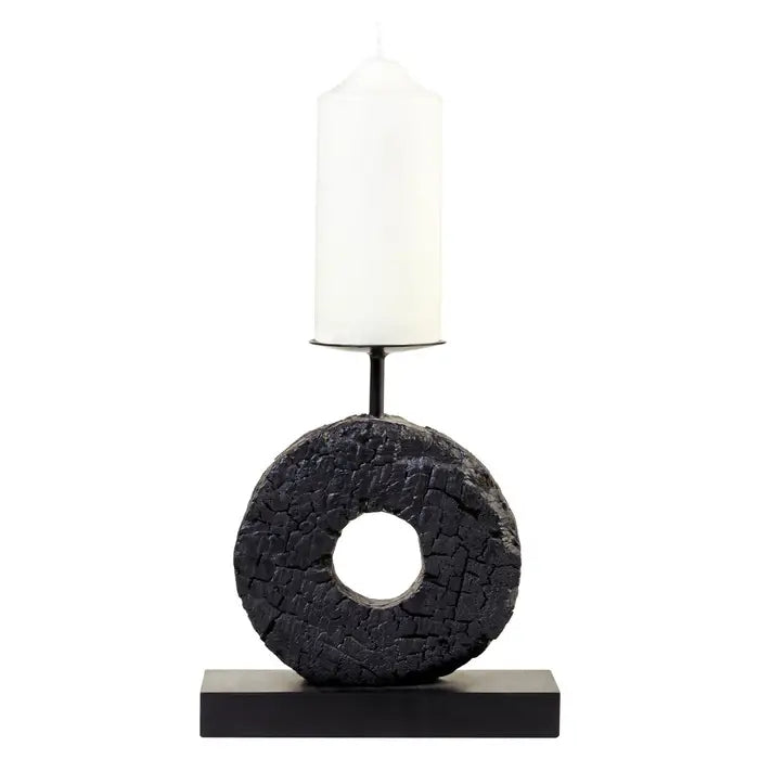Felix Small Charred Black Mango Wood Log Candle Holder