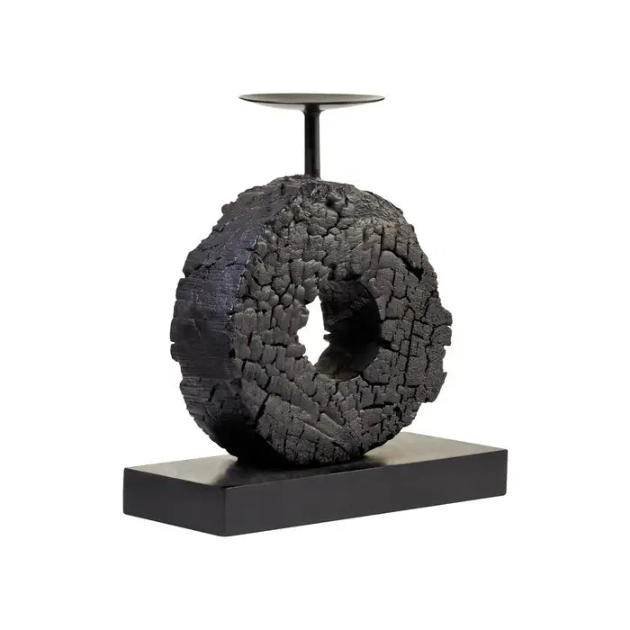 Felix Small Charred Black Mango Wood Log Candle Holder