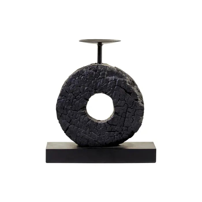Felix Small Charred Black Mango Wood Log Candle Holder