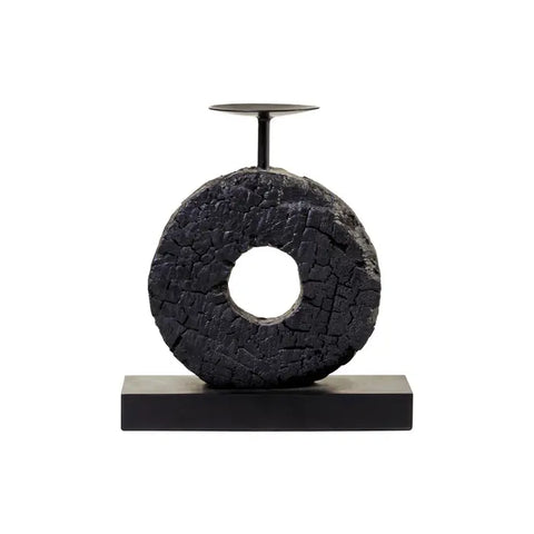 Fidel Small Charred Black Mango Wood Log Candle Holder