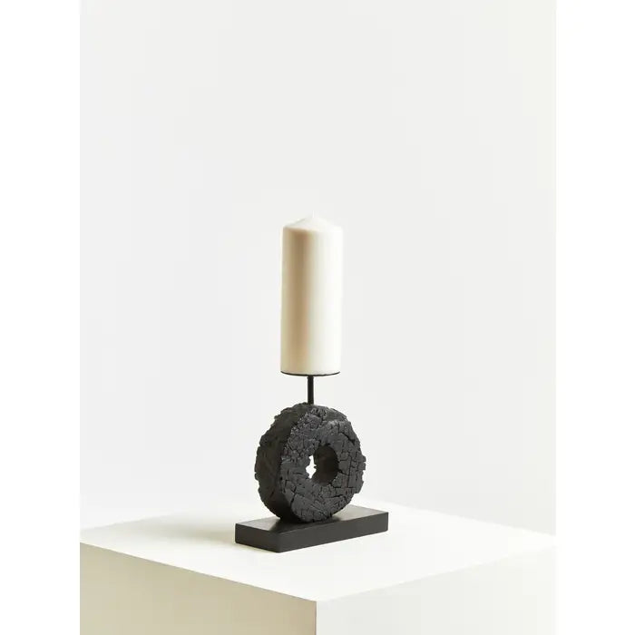 Felix Small Charred Black Mango Wood Log Candle Holder