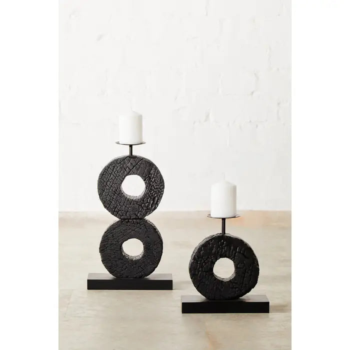 Felix Small Charred Black Mango Wood Log Candle Holder