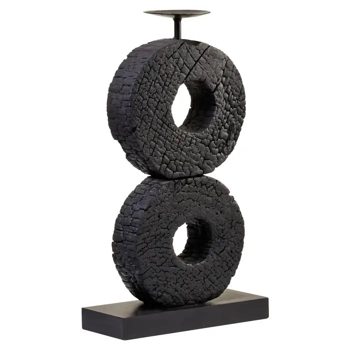 Felix Large Charred Black Mango Wood Log Candle Holder