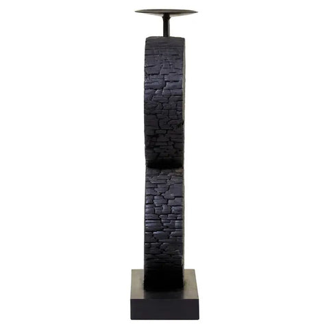 Fidel Large Charred Black Mango Wood Log Candle Holder