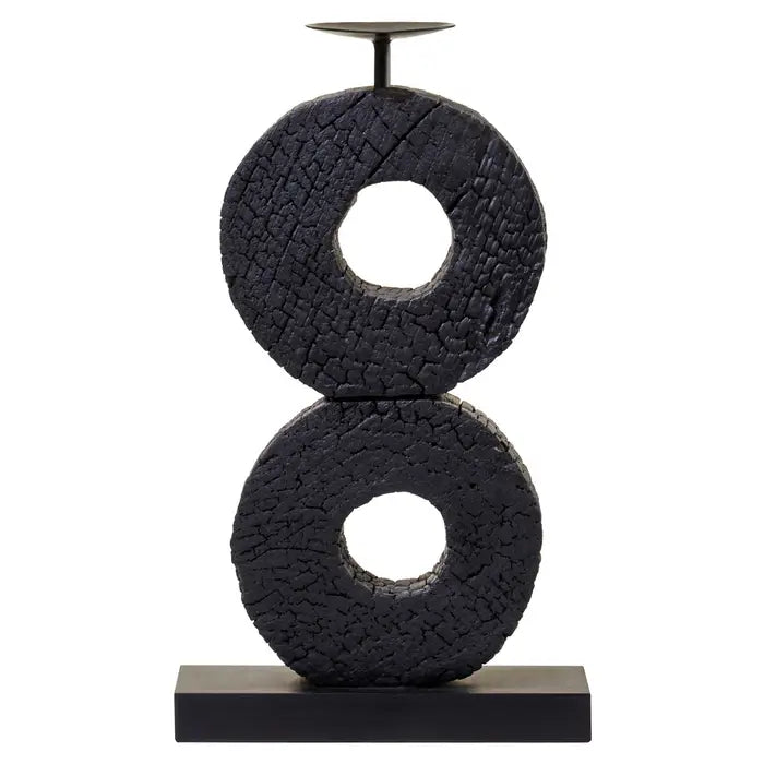 Felix Large Charred Black Mango Wood Log Candle Holder