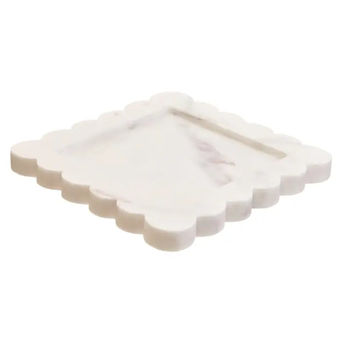 Samira White Marble Square Small Tray with Scallop Edges
