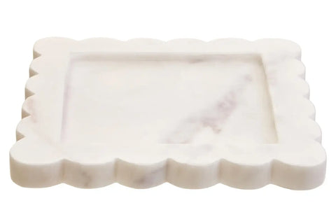 Savio White Marble Square Small Tray with Scallop Edges