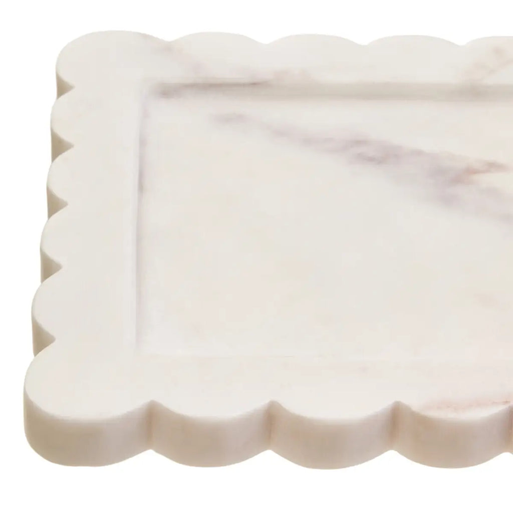 Samira White Marble Square Small Tray with Scallop Edges