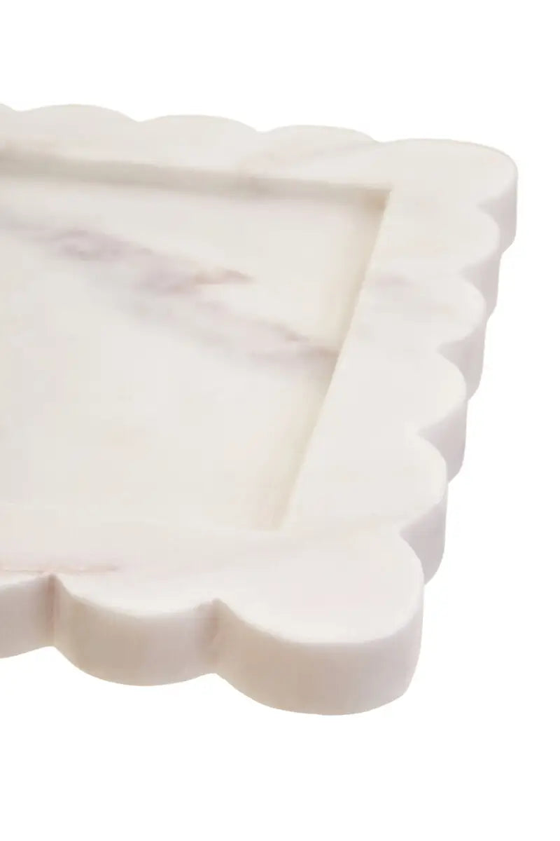 Samira White Marble Square Small Tray with Scallop Edges