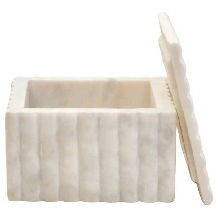 Samira Square White Fluted Marble Box