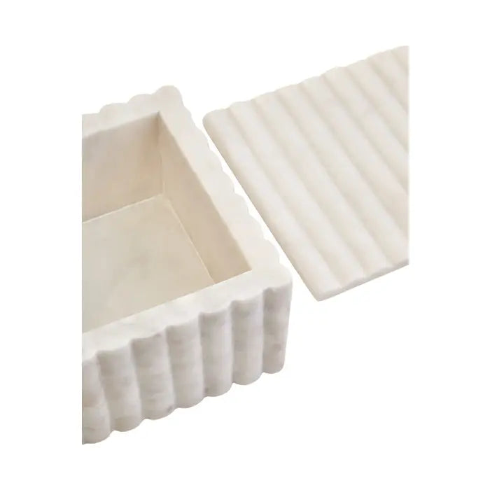 Samira Square White Fluted Marble Box