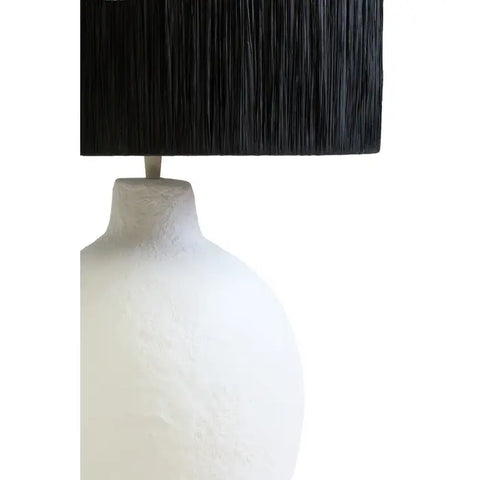 Carta 61cm White Papier Mache Table Lamp With Black Raffia Shade