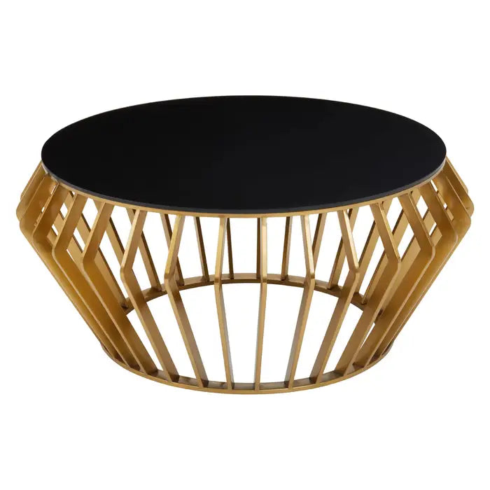 Ankara Gold Round Coffee Table with Black Glass