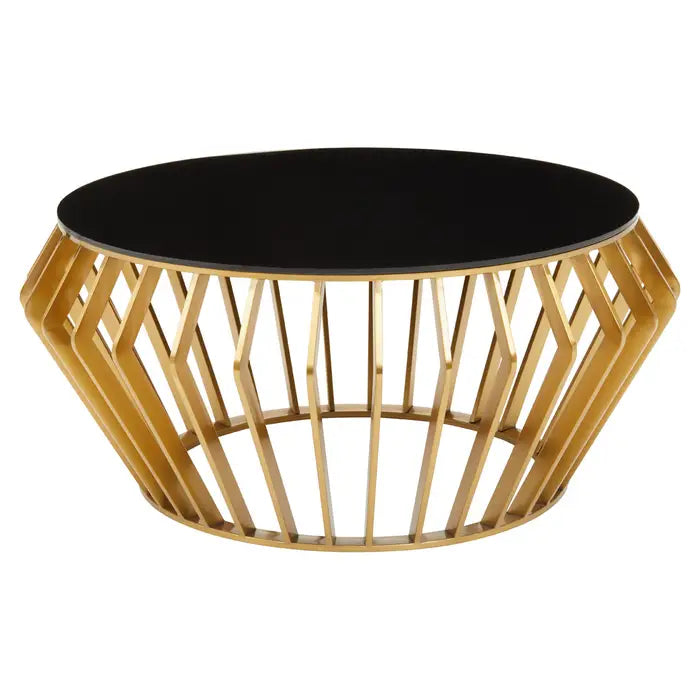 Ankara Gold Round Coffee Table with Black Glass