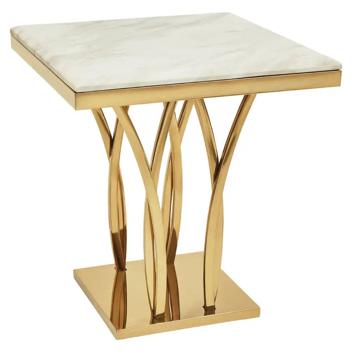 Athens White Marble And Gold Side Table