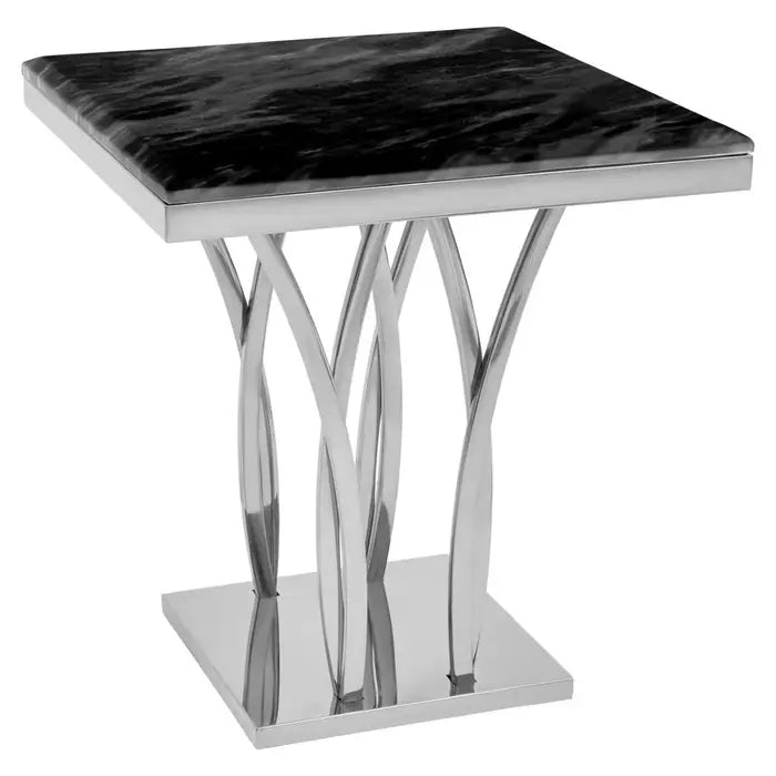 Athens Black Marble And Silver Side Table