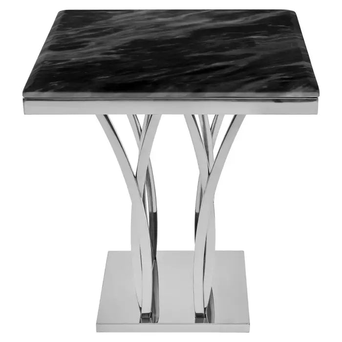 Athens Black Marble And Silver Side Table