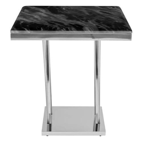 Athens Black Marble And Silver Side Table