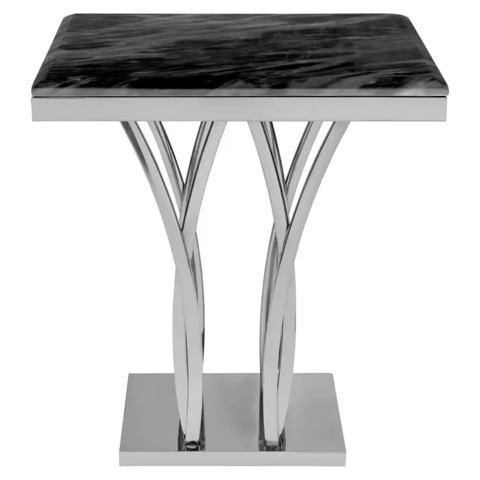 Athens Black Marble And Silver Side Table
