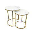Cato Nest of 2 Tall Gold End Tables with Polar White Sintered Stone Tops