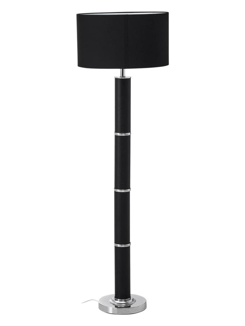 Halah Black Snake Leather Effect Floor Lamp with Chrome Base and Black Shade