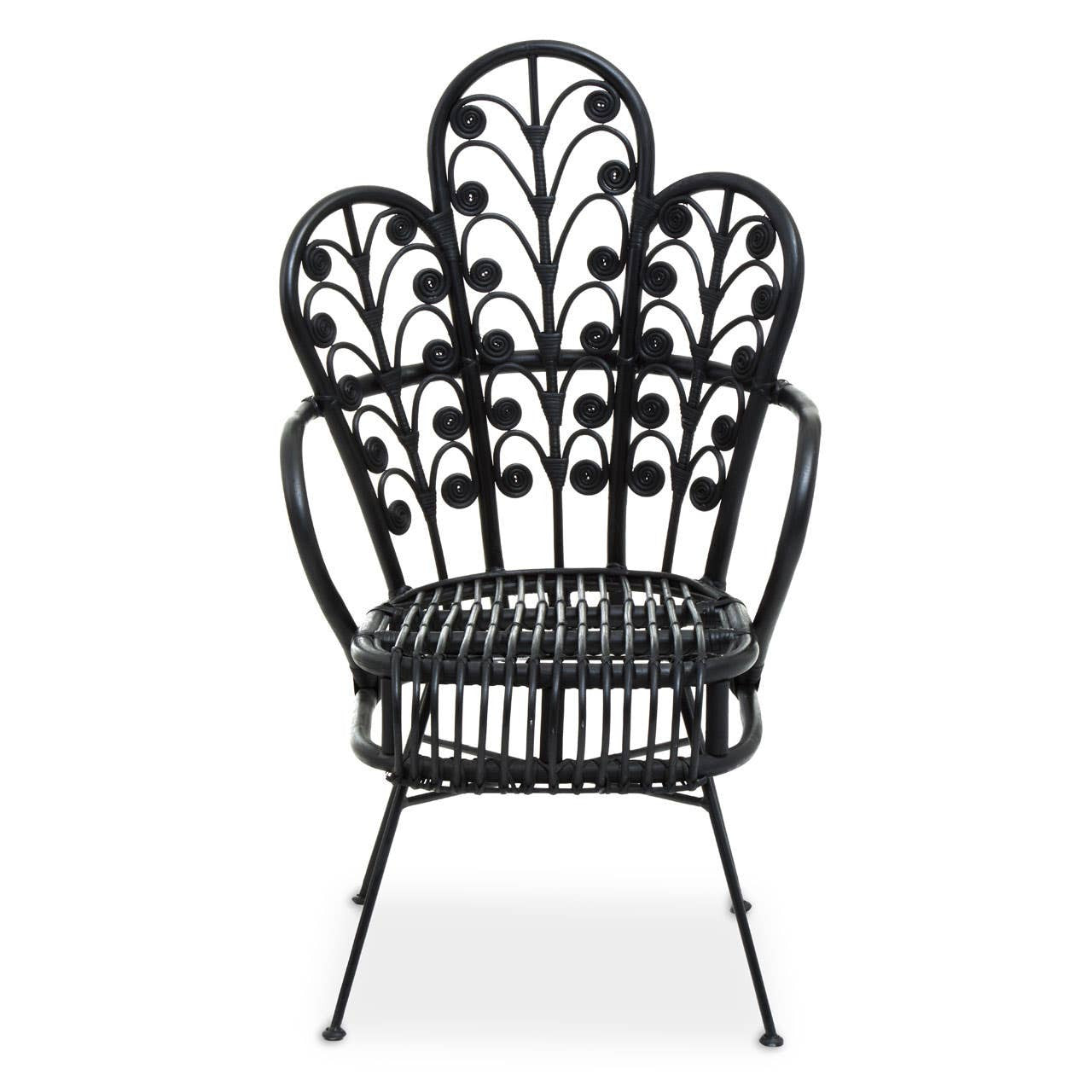 Jivul Black Natural Rattan Scalloped Back Chair