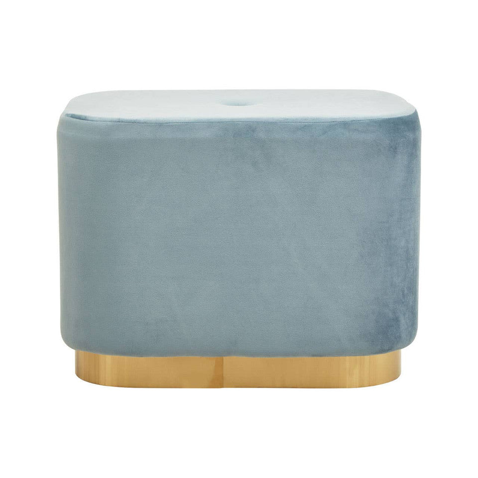Harlo Blue Velvet and Matte Gold Rectangular Pouffe