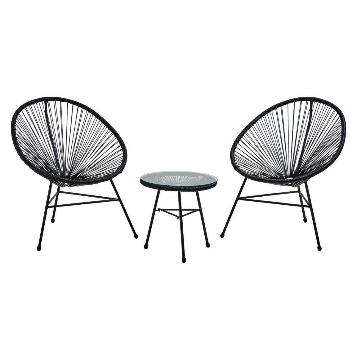 Black 3 Piece Rattan Patio Set